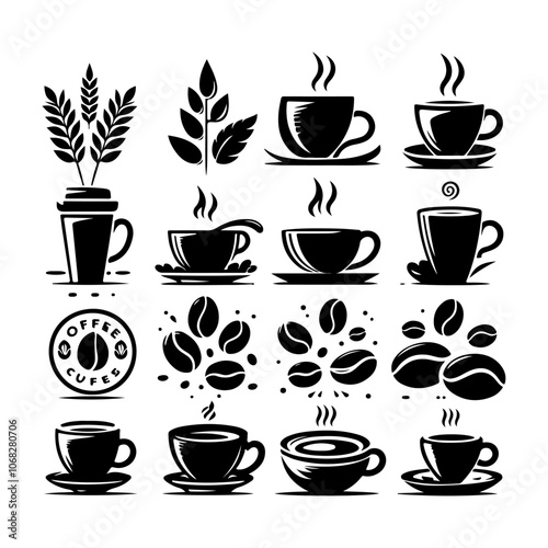 Coffee cup icon set. Coffee cup and bean icon silhouette vector. Silhouette of coffee logo vector, coffee cup logo, coffee shop logo, coffee icon bean logo illustration