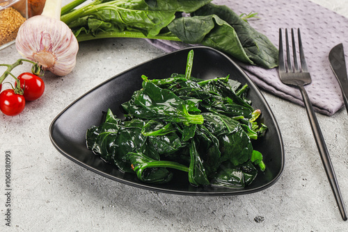 Canvas Print Coocked green spinach with oil