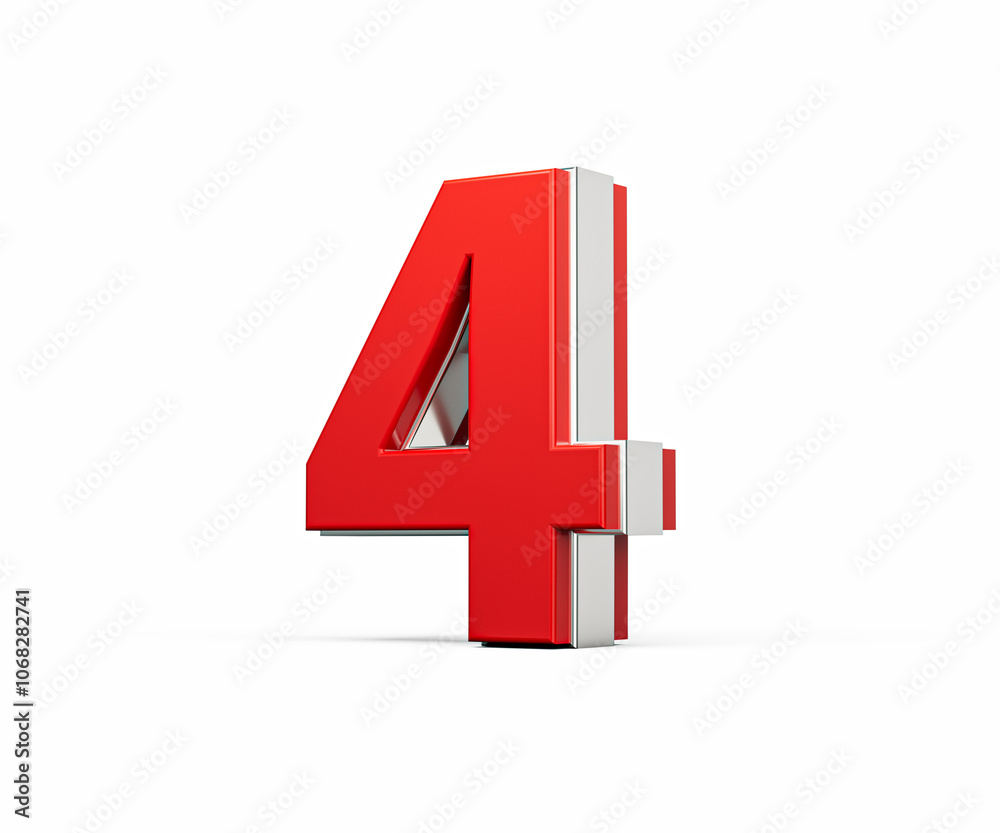 Bold Vibrant Red Number Four Number 4 With Sleek Metallic Gleam On White Background 3D Illustration Bold Vibrant Red Number Four Number 4 With Sleek Metallic Gleam On White Background 3D Illustration