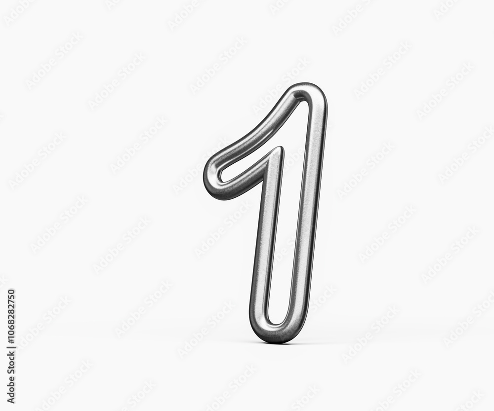 Number One 1 Made Of Silver Metallic Gleam With Smooth Curves On White Background 3D Illustration Number One 1 Made Of Silver Metallic Gleam With Smooth Curves On White Background 3D Illustration