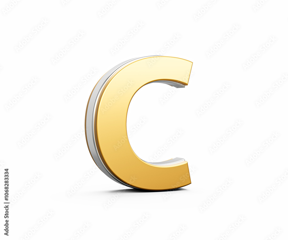 Golden Capital Letter C Gleams With Sleek Modern Design Bold Font With Sharp Edges 3D Illustration Golden Capital Letter C Gleams With Sleek Modern Design Bold Font With Sharp Edges 3D Illustration
