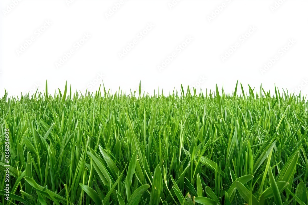 Fototapeta premium Vibrant green grass over a white isolated background, perfect for nature and gardening themes.
