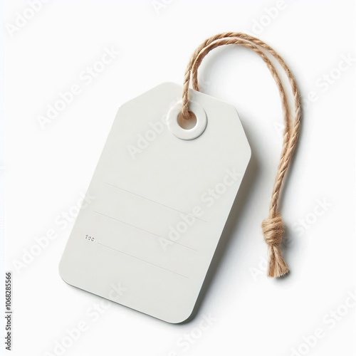 White blank price tag with string on white background photo