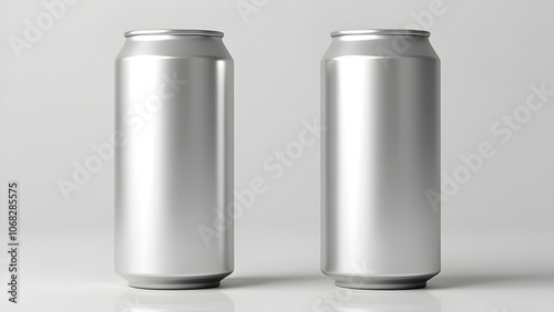 Two aluminium empty blank space cans or tins for product mockup for beverage or drinks