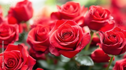 Close-up of red roses with a soft focus background, warm romantic tones