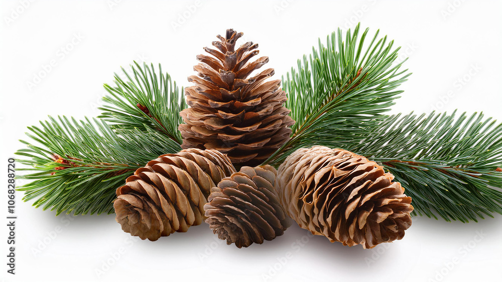 Pine cones and green pine branches arranged together, isolated on a white background. PNG transparent.
Pine cones and green pine branches arranged together, isolated on a white background. PNG transparent.