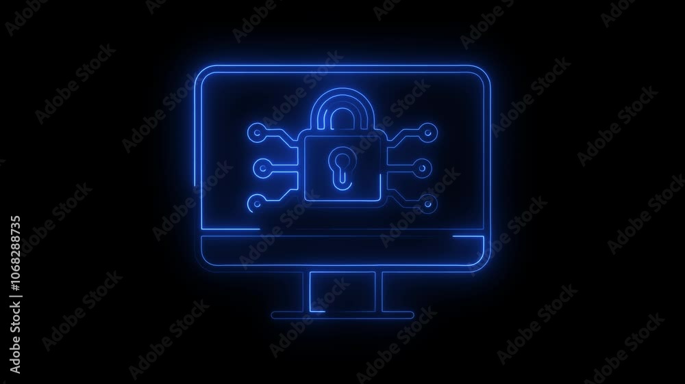 Network security neon icon in line style. Data protection concept. Cyber technology web services.