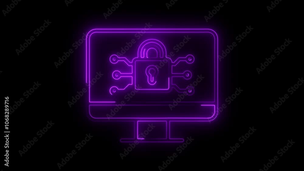 Network security neon icon in line style. Data protection concept. Cyber technology web services.