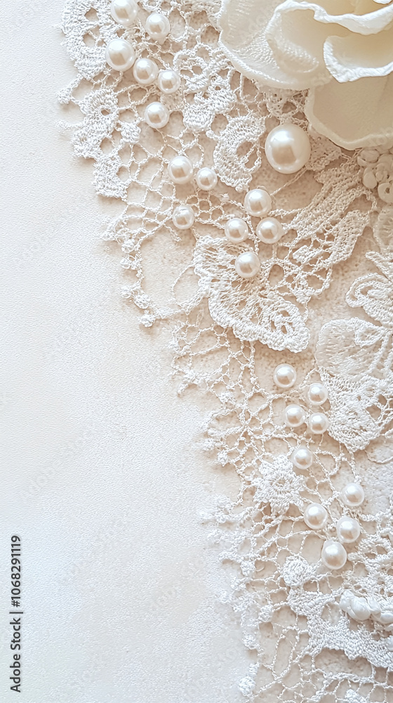 Elegant White Lace and Pearl Background for Wedding Invitations Elegant White Lace and Pearl Background for Wedding Invitations