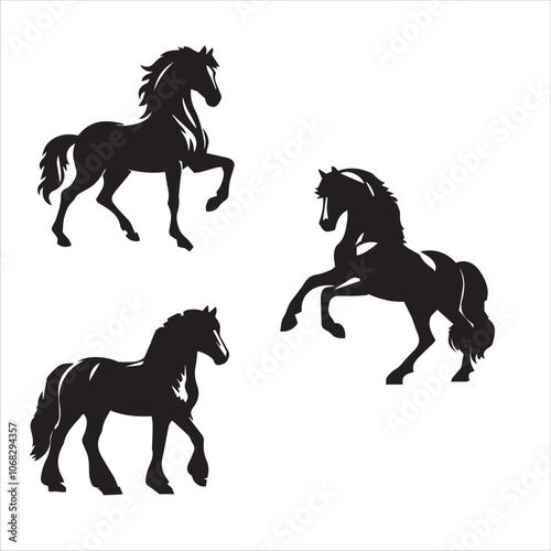 Horse Silhouette Detailed Vector Set on White Background