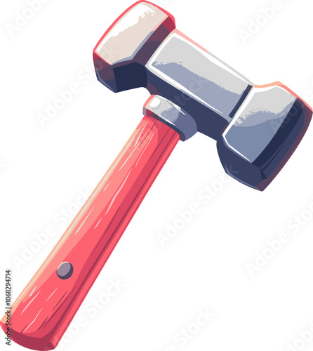 A sturdy rubber mallet featuring a wooden handle cartoon isolated on transparent background. Vector illustration.