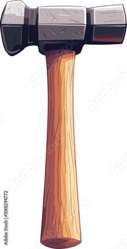 A wooden handled hammer with a sturdy head cartoon isolated on transparent background. Vector illustration.
