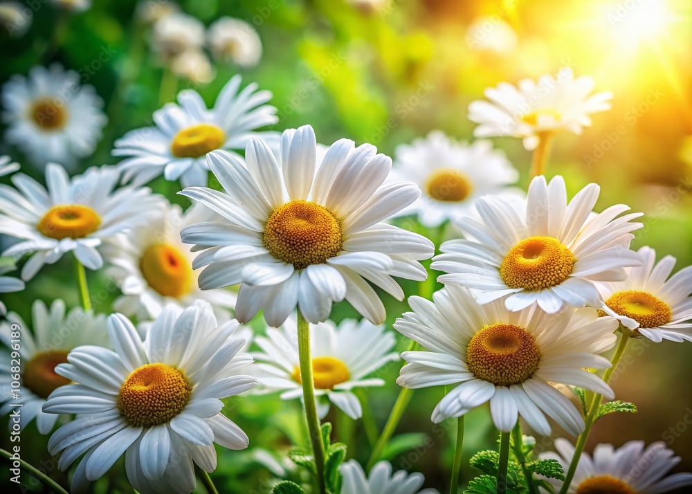 Obraz premium Captivating Product Photography of White Daisies Blooming in a Lush Garden Setting, Showcasing the Beauty of Nature and Floral Arrangement for Home Decor and Event Styling