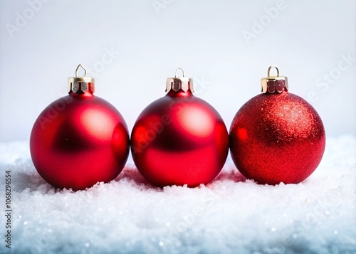 Shiny Red Christmas Balls on White Background for Festive Decor and Holiday Cheer with Ample Copy Space for Custom Messages or Greetings