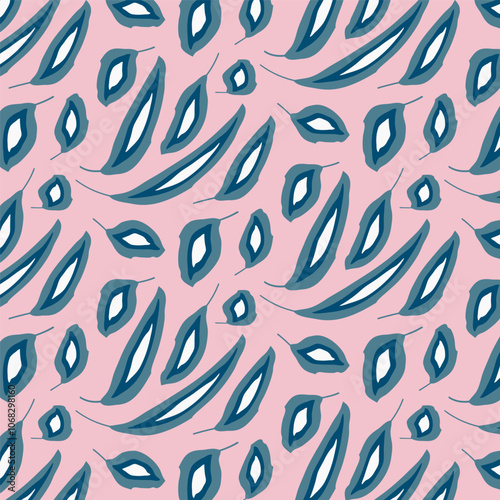 Blue and white leaves on a pink background