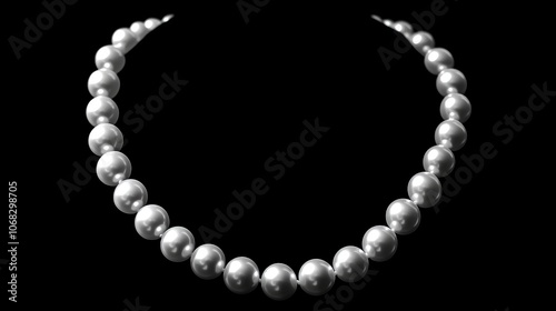 Isolated White Pearl Necklace on Black Velvet Background