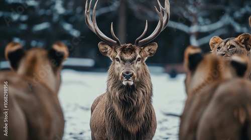 the lions fights with the big deer