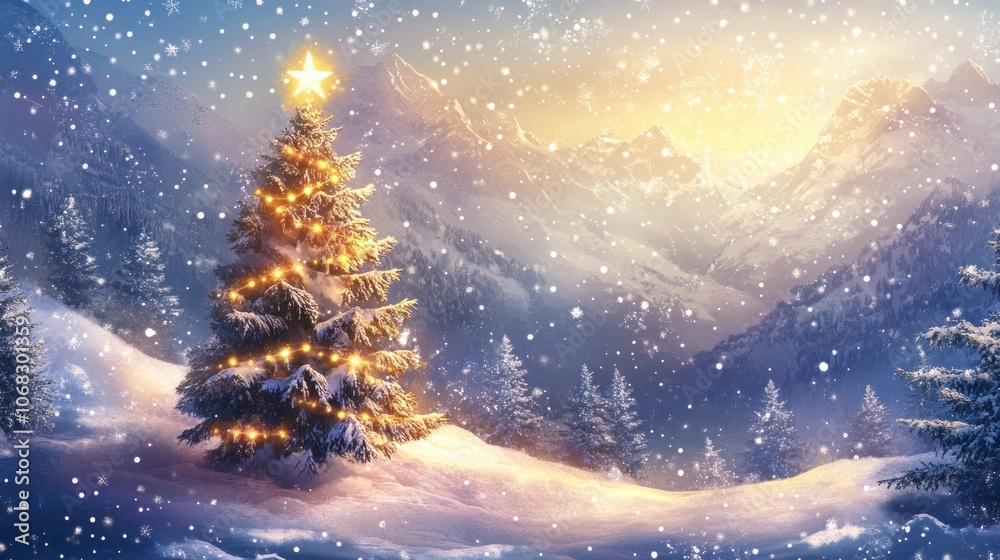 Fir tree in the winter forest. Christmas and New Year background. - Generated AI Fir tree in the winter forest. Christmas and New Year background. - Generated AI