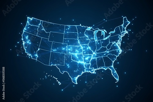 A map of the United States is shown in blue with a lot of lights