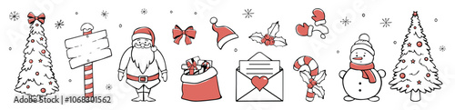  Christmas collection vector red and black hand drawing