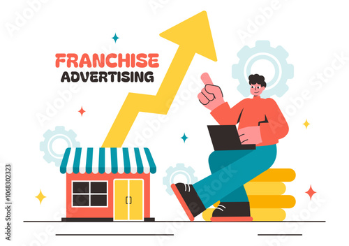 Franchise Advertising Vector Illustration featuring Business and Financial Strategies for Promoting a Successful Franchise in a Flat Background