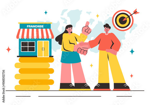Franchise Advertising Vector Illustration featuring Business and Financial Strategies for Promoting a Successful Franchise in a Flat Background