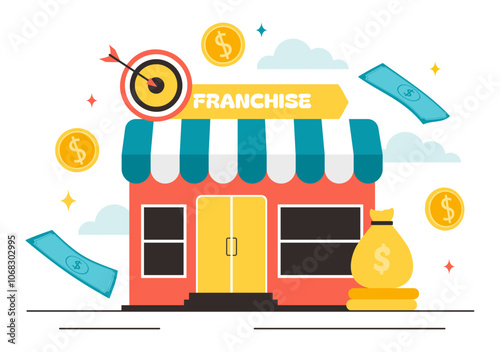 Franchise Advertising Vector Illustration featuring Business and Financial Strategies for Promoting a Successful Franchise in a Flat Background