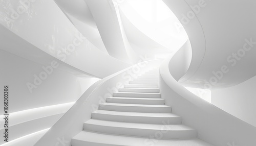 White Curved Staircase Ascending Towards Light