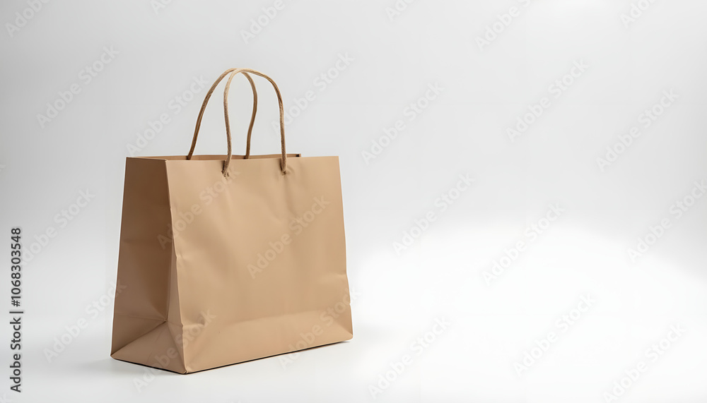 Simple kraft paper shopping bag in neutral studio background for creative branding, copy space
Simple kraft paper shopping bag in neutral studio background for creative branding, copy space