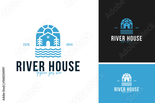 House river logo design for eco-friendly real estate branding illustration photo