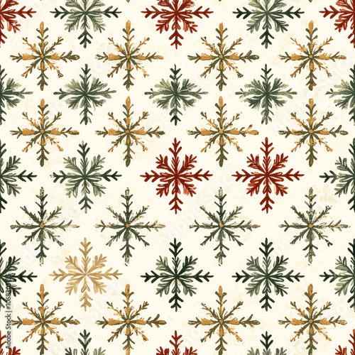 Elegant snowflake pattern with seasonal festive themes. Seamless file. 