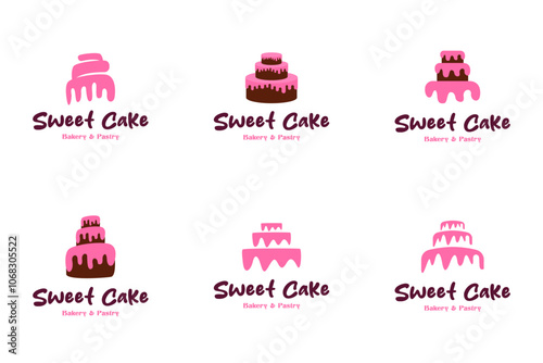 Set of sweet cake logo design for bakery and pastry shops vector collection template illustration