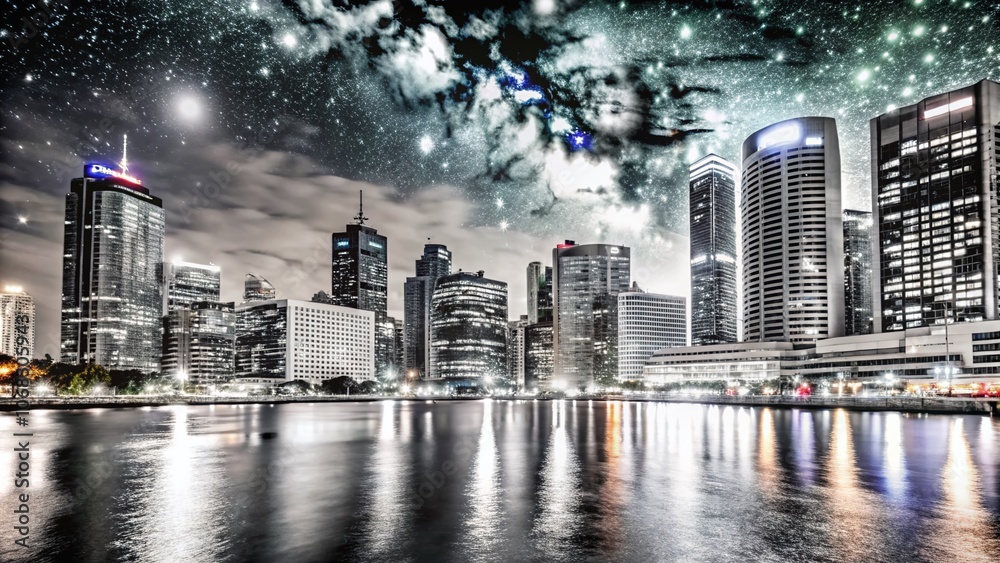 Obraz premium Capturing the Night: Stunning Online Photo Uploads with Vibrant City Lights and Starry Skies for Enthusiasts and Professionals Alike
