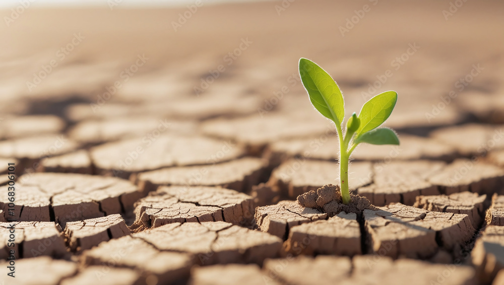Green Plant Sprout Growing through Dry Cracked Soil in Barren Landscape, Resilience, Hope and Growth, Drought and Climate Change, Global Warming, Ecology and Environment Green Plant Sprout Growing through Dry Cracked Soil in Barren Landscape, Resilience, Hope and Growth, Drought and Climate Change, Global Warming, Ecology and Environment