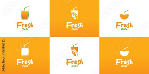 Set of fresh juice logo design for beverage branding and organic drink shops vector template illustration
