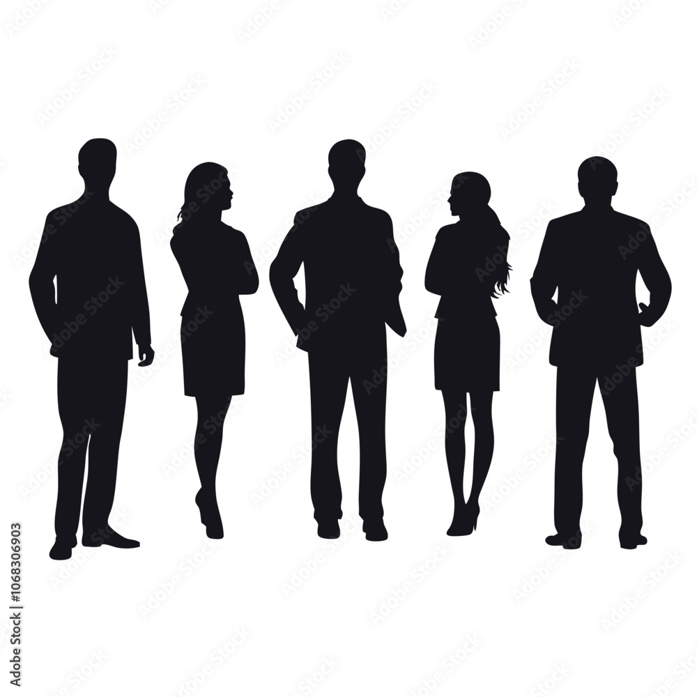A set of business man and woman stylish standing pose vector silhouette A set of business man and woman stylish standing pose vector silhouette