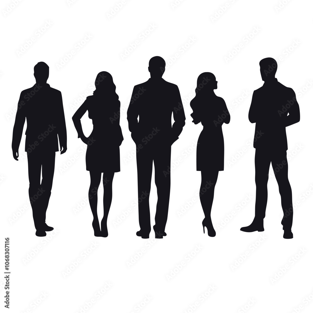 Fototapeta premium A set of business man and woman stylish standing pose vector silhouette