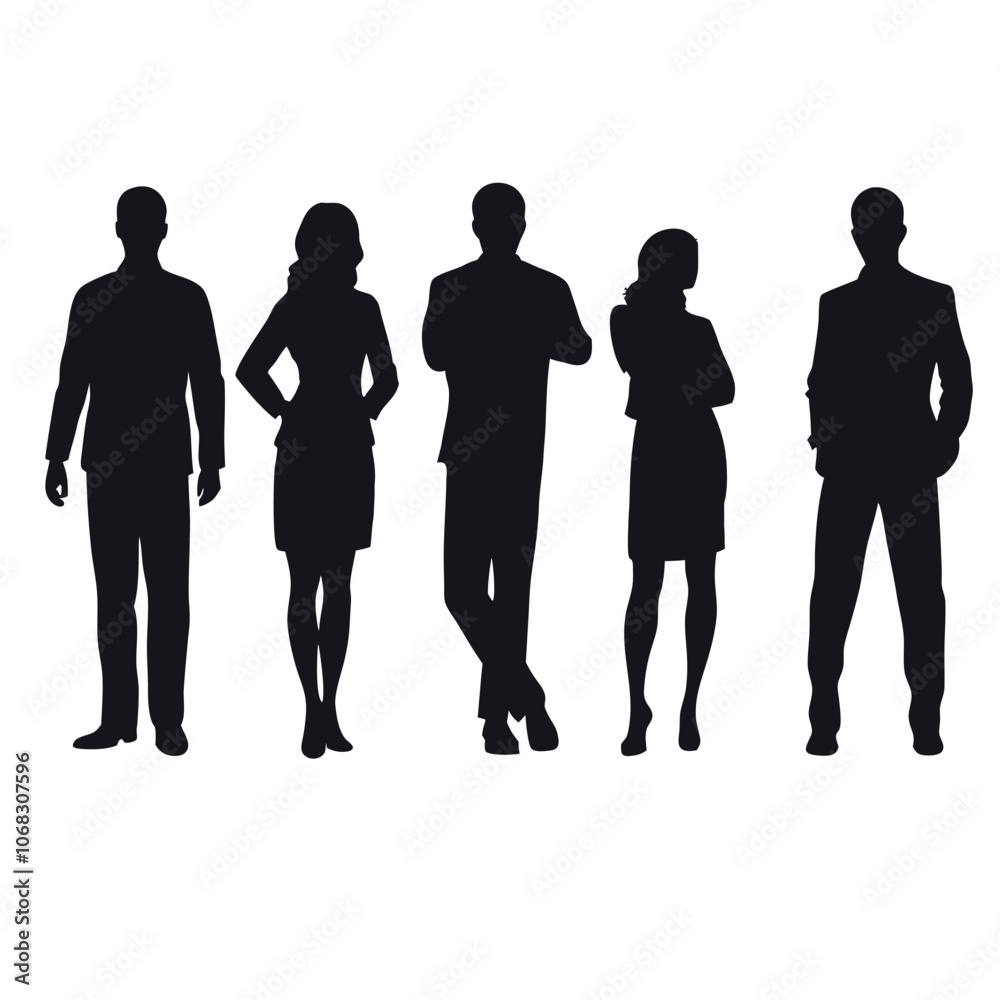 A set of business man and woman stylish standing pose vector silhouette A set of business man and woman stylish standing pose vector silhouette