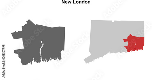 New London County (Connecticut) blank outline map set photo