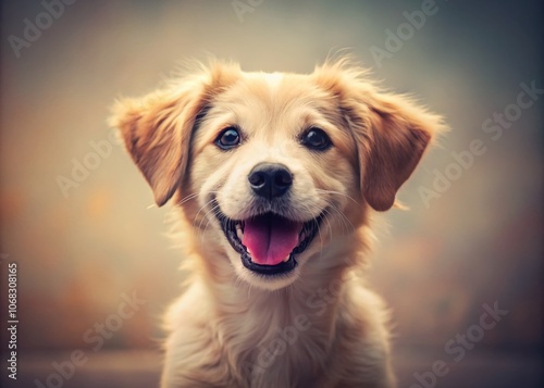 Cheerful Cartoon Puppy on Vintage Background: A Minimalist Drawing of a Happy Dog with a Playful Smile, Perfect for Pet Lovers and Nostalgic Decor photo