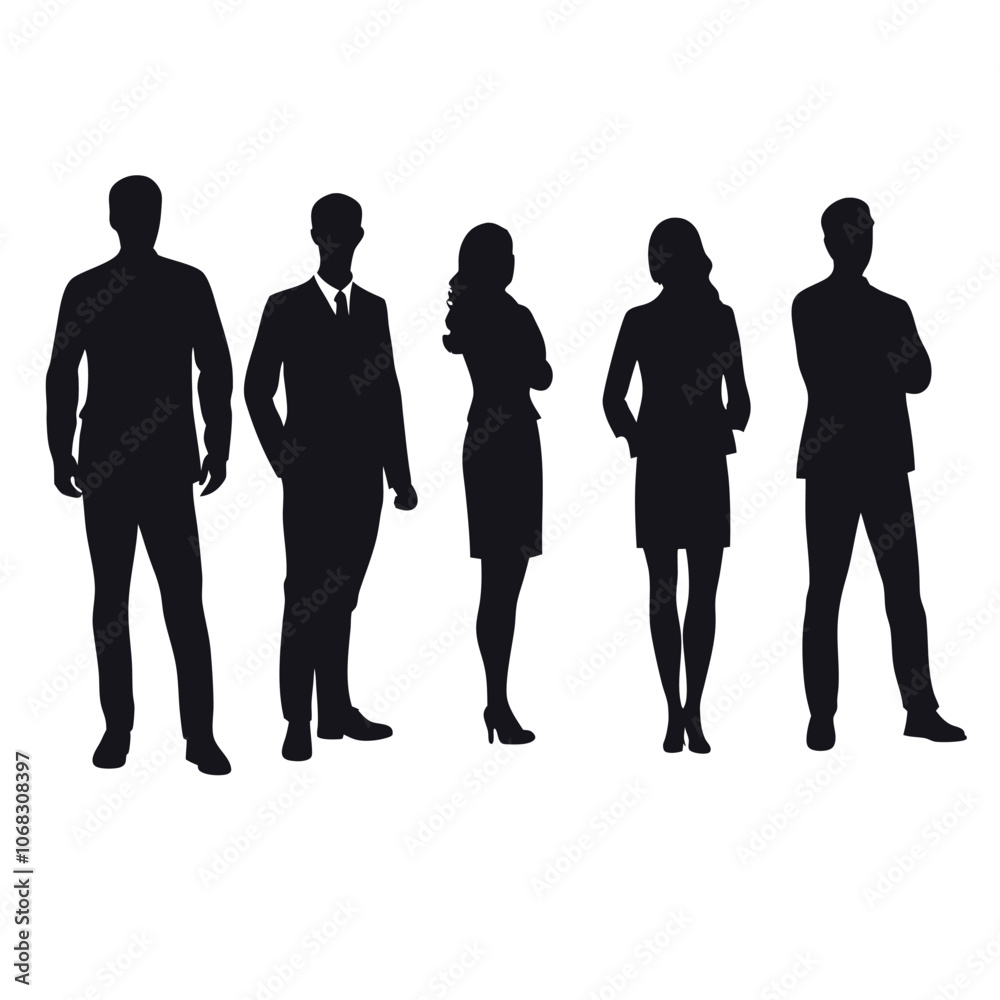 A set of business man and woman stylish standing pose vector silhouette A set of business man and woman stylish standing pose vector silhouette
