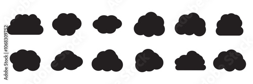 Fluffy clouds silhouettes. Vector set of clouds shapes. Collection of various forms and contours. Design elements for the weather forecast, web interface or cloud storage applications .Weather concept