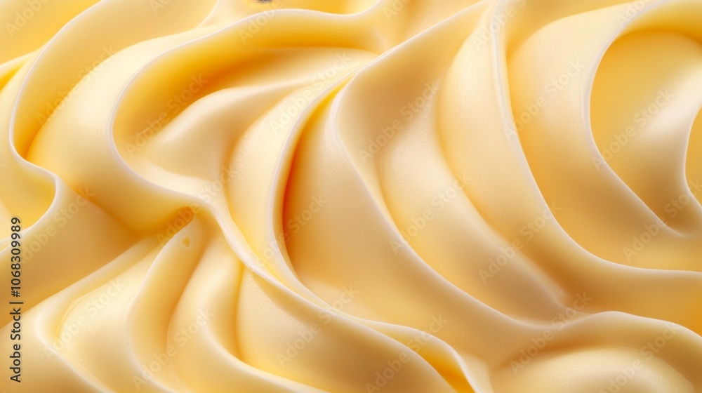Obraz premium Luxurious Swirls of Creamy Yellow Butter Texture: A Culinary Delight in Vibrant, Soft Patterns
