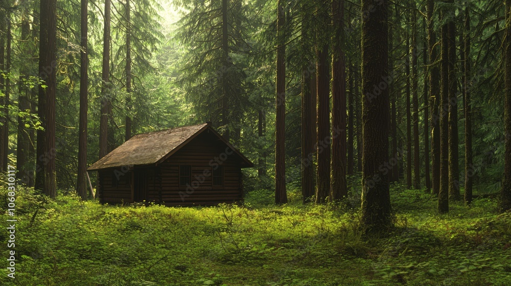 Serene Retreat: Rustic Wooden Cabin in Tranquil Forest Setting | Ultra-Detailed Nature Escape Photo Serene Retreat: Rustic Wooden Cabin in Tranquil Forest Setting | Ultra-Detailed Nature Escape Photo
