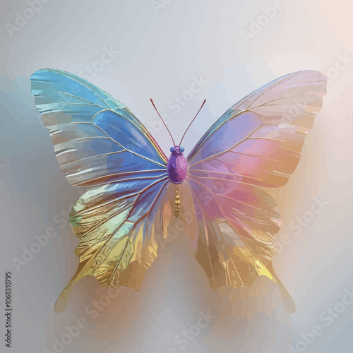 Beautiful butterfly on a light background. 3d rendering, 3d illustration. 