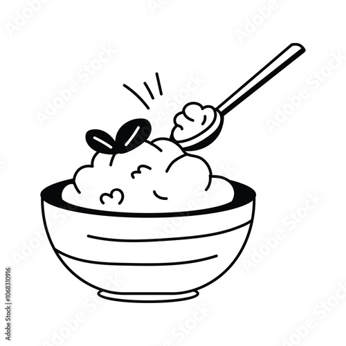 Chinese rice in a bowl with chopsticks, editable icon of rice bowl