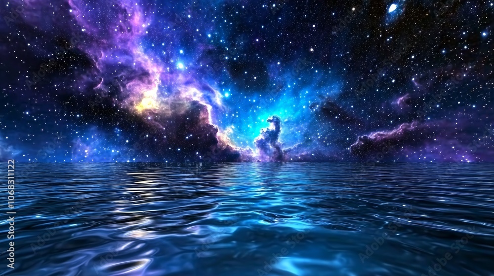 Obraz premium Night Sky with Stars Reflected in Ocean Water Cosmic Beauty