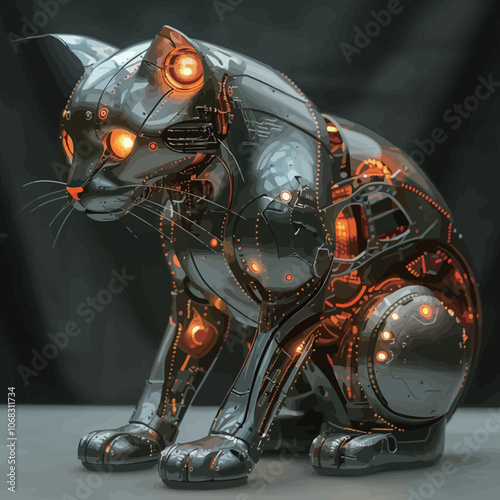 Black cat with LED lights on a black background. 3d rendering 