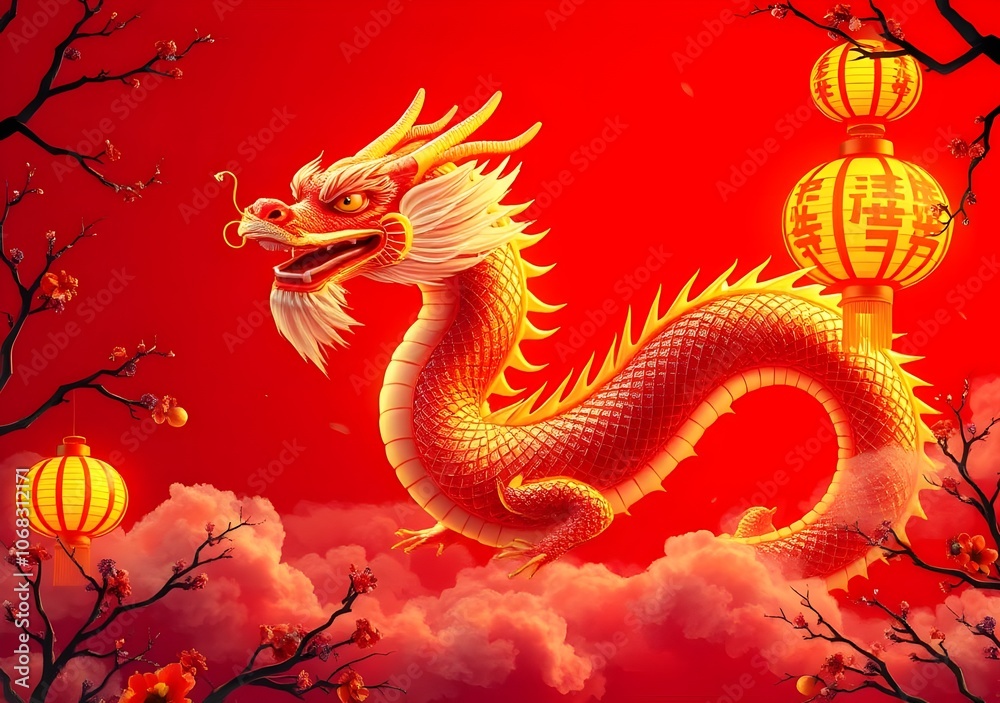 Fototapeta premium Chinese' Day with big Dragon with China Dragon, for China' Day.