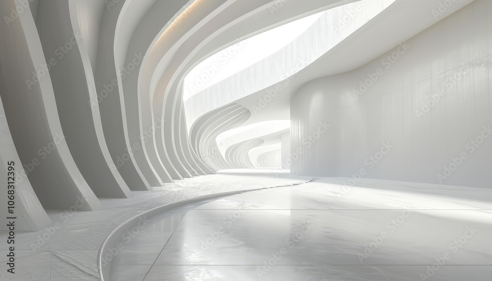 Abstract White Interior Architecture with Curved Walls and a Smooth Floor Abstract White Interior Architecture with Curved Walls and a Smooth Floor